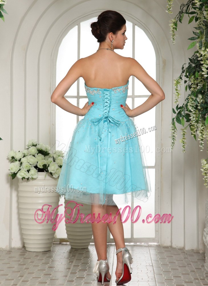 Aqua Blue Sweetheart Beaded Homecoming Dresses For Prom Party