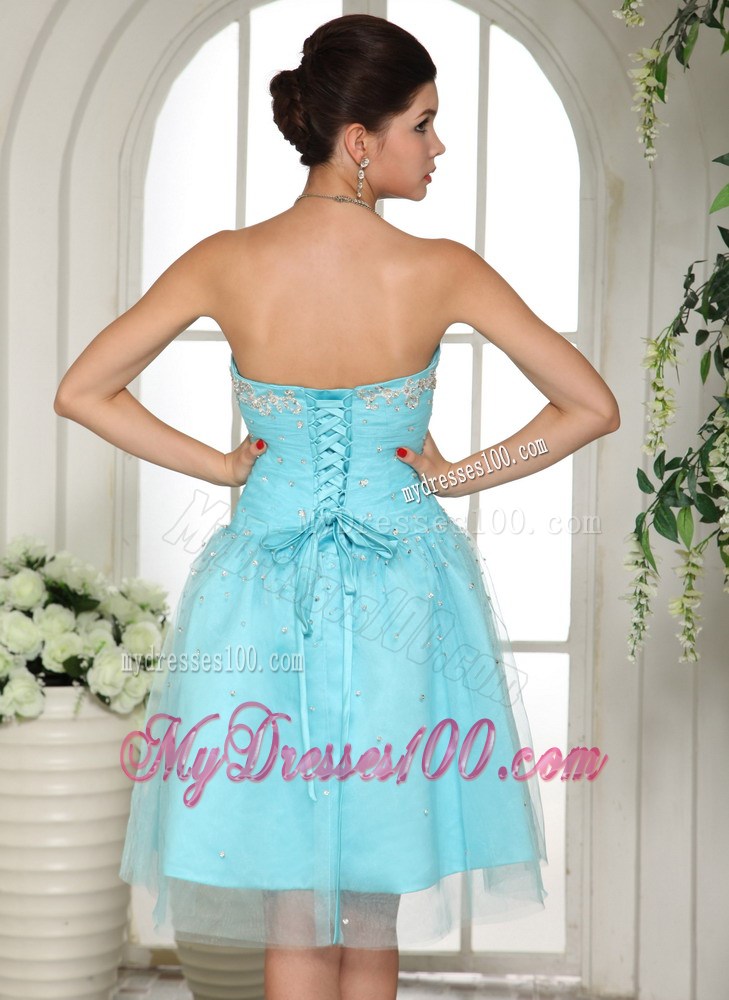 Aqua Blue Sweetheart Beaded Homecoming Dresses For Prom Party