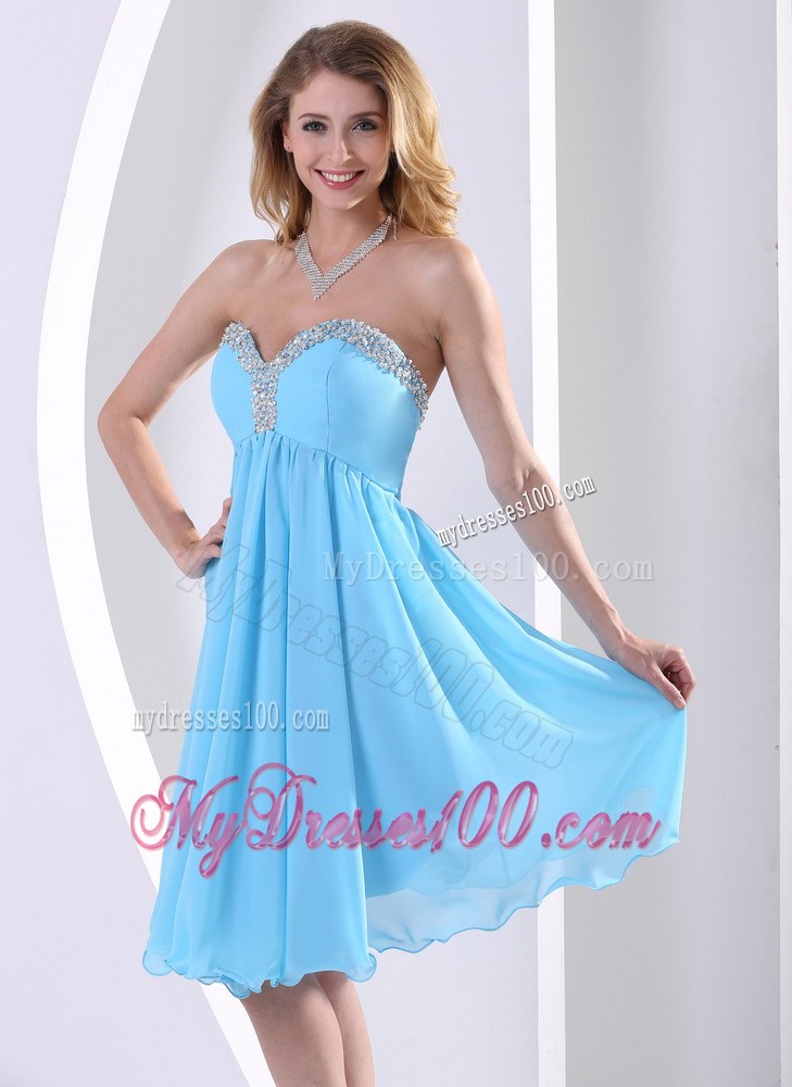 Aqua Blue Sweetheart Beaded 2013 Homecoming Dresses Knee-length