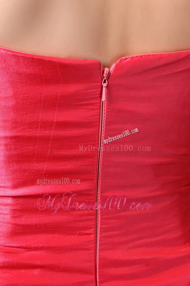 Coral Red Column Halter Ruched Homecoming Dresses Ankle-length