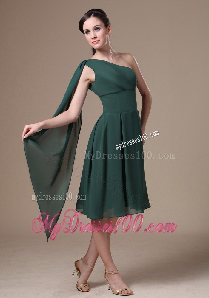 Green One Shoulder Homecoming Dress With Watteau Train 2013