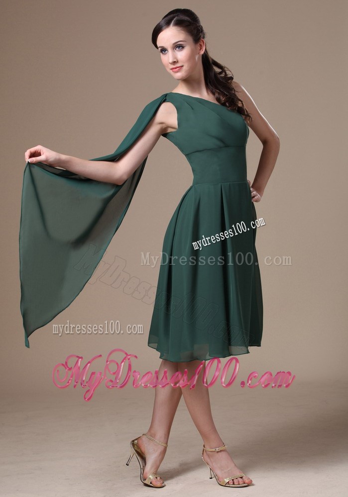 Green One Shoulder Homecoming Dress With Watteau Train 2013