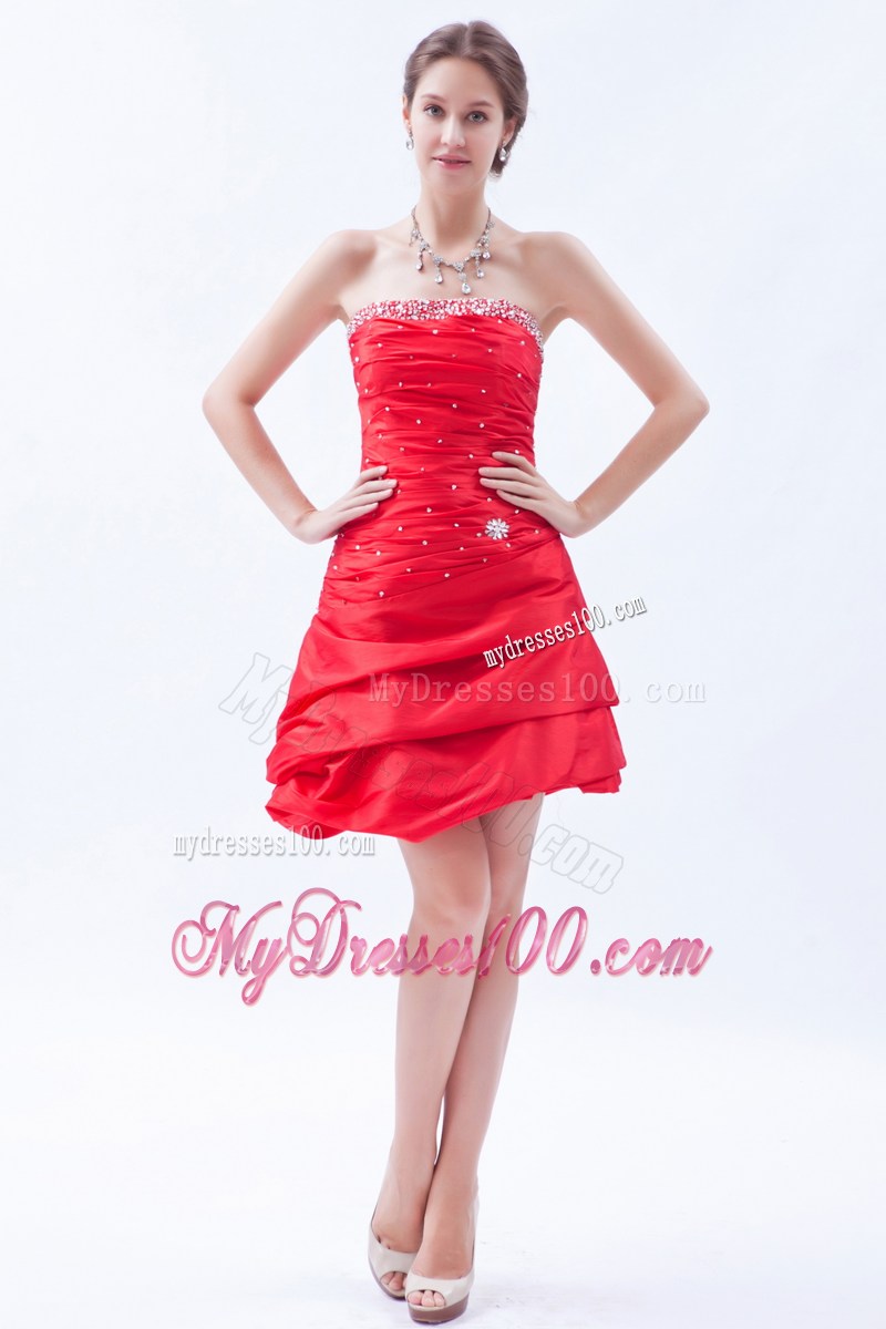 Red Strapless Beading and Pick-ups Homecoming Dresses