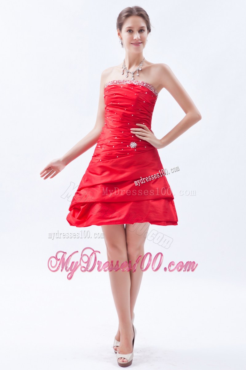 Red Strapless Beading and Pick-ups Homecoming Dresses