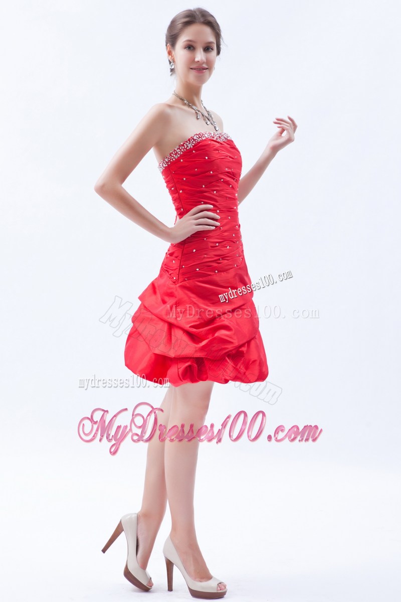 Red Strapless Beading and Pick-ups Homecoming Dresses