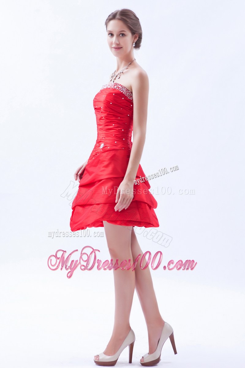 Red Strapless Beading and Pick-ups Homecoming Dresses