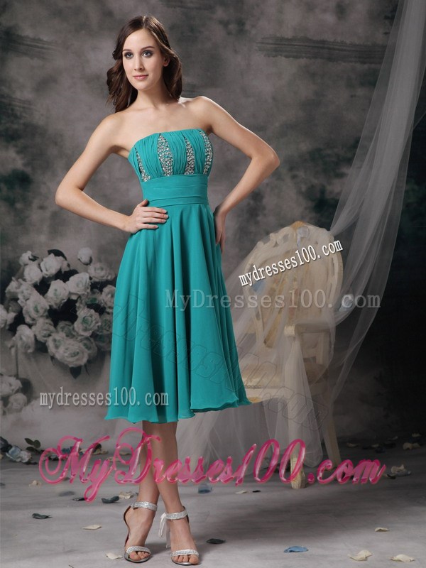 Beautiful Turquoise Empire Strapless Homecoming Dress Beading 