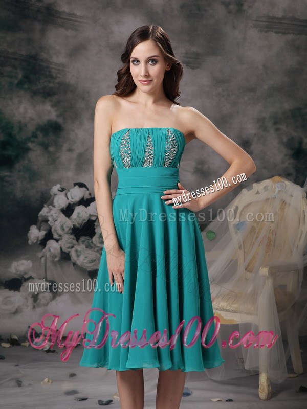 Beautiful Turquoise Empire Strapless Homecoming Dress Beading 