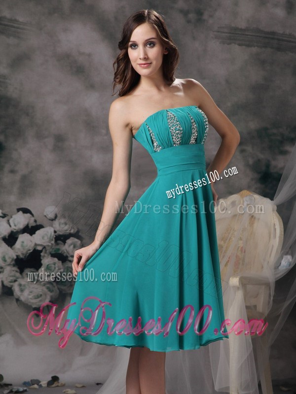 Beautiful Turquoise Empire Strapless Homecoming Dress Beading 