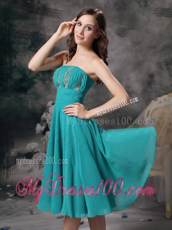 Beautiful Turquoise Empire Strapless Homecoming Dress Beading 