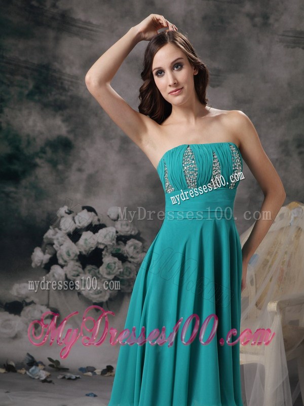Beautiful Turquoise Empire Strapless Homecoming Dress Beading 