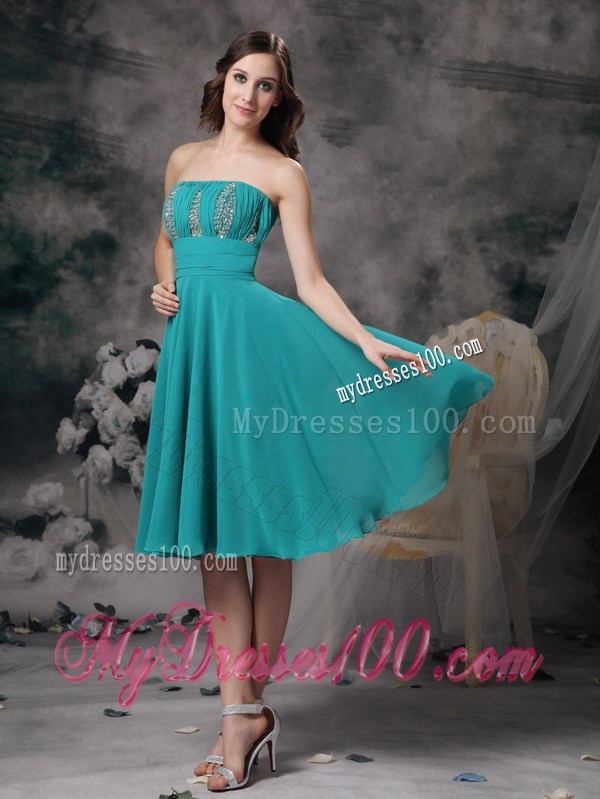 Beautiful Turquoise Empire Strapless Homecoming Dress Beading 