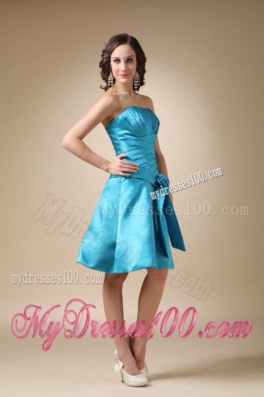 Turquoise Strapless Hand Made Flower Prom Homecoming Dress