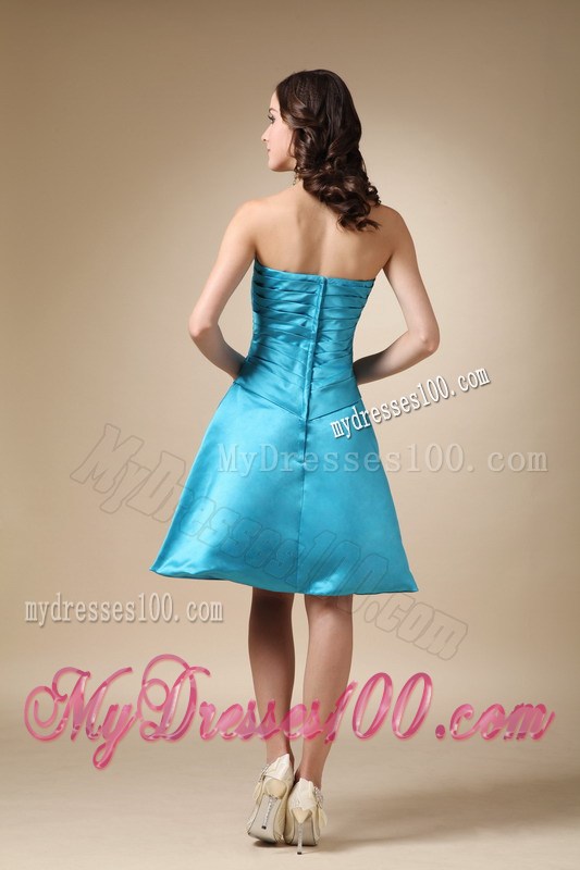 Turquoise Strapless Hand Made Flower Prom Homecoming Dress