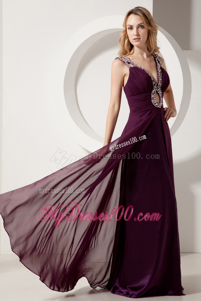 Dark Purple Homecoming Dress V-neck Beading and Ruching 2013