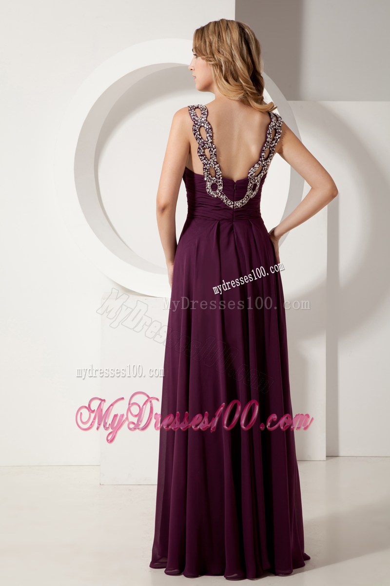 Dark Purple Homecoming Dress V-neck Beading and Ruching 2013