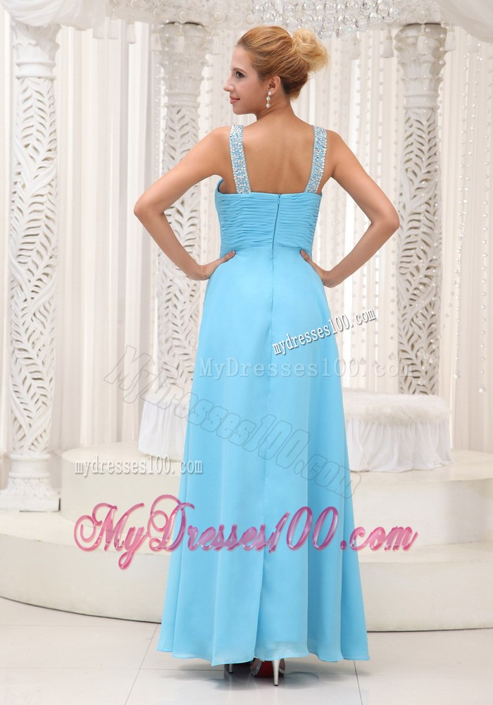 Beaded V-neck Ruched Aqua Blue Homecoming Dresses For 2013