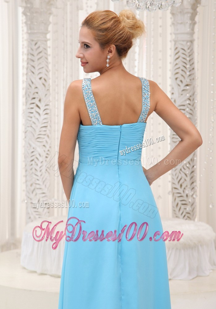 Beaded V-neck Ruched Aqua Blue Homecoming Dresses For 2013