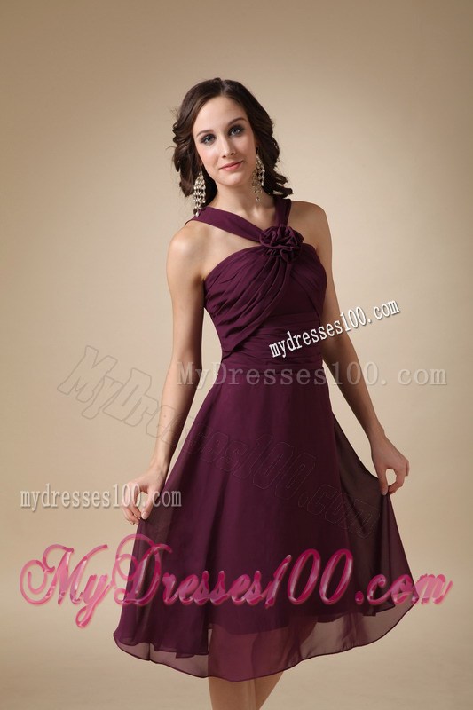 Dark Purple V-neck Homecoming Dresses with Hand Made Flower
