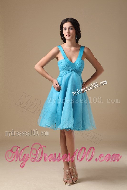 Aqua V-neck Knee-length 2013 Short Homecoming Dresses