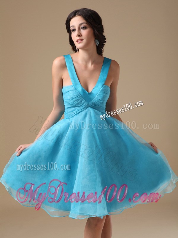 Aqua V-neck Knee-length 2013 Short Homecoming Dresses