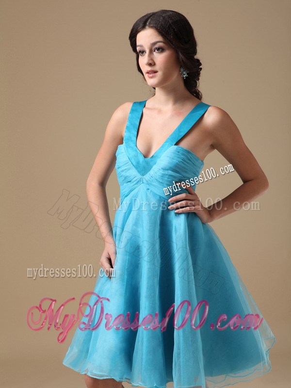 Aqua V-neck Knee-length 2013 Short Homecoming Dresses