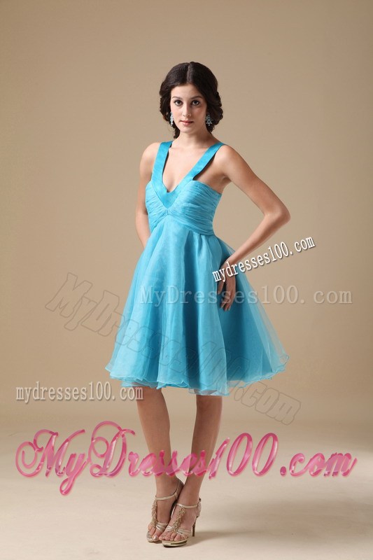 Aqua V-neck Knee-length 2013 Short Homecoming Dresses