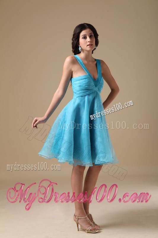 Aqua V-neck Knee-length 2013 Short Homecoming Dresses