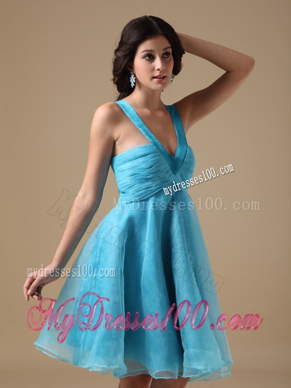 Aqua V-neck Knee-length 2013 Short Homecoming Dresses
