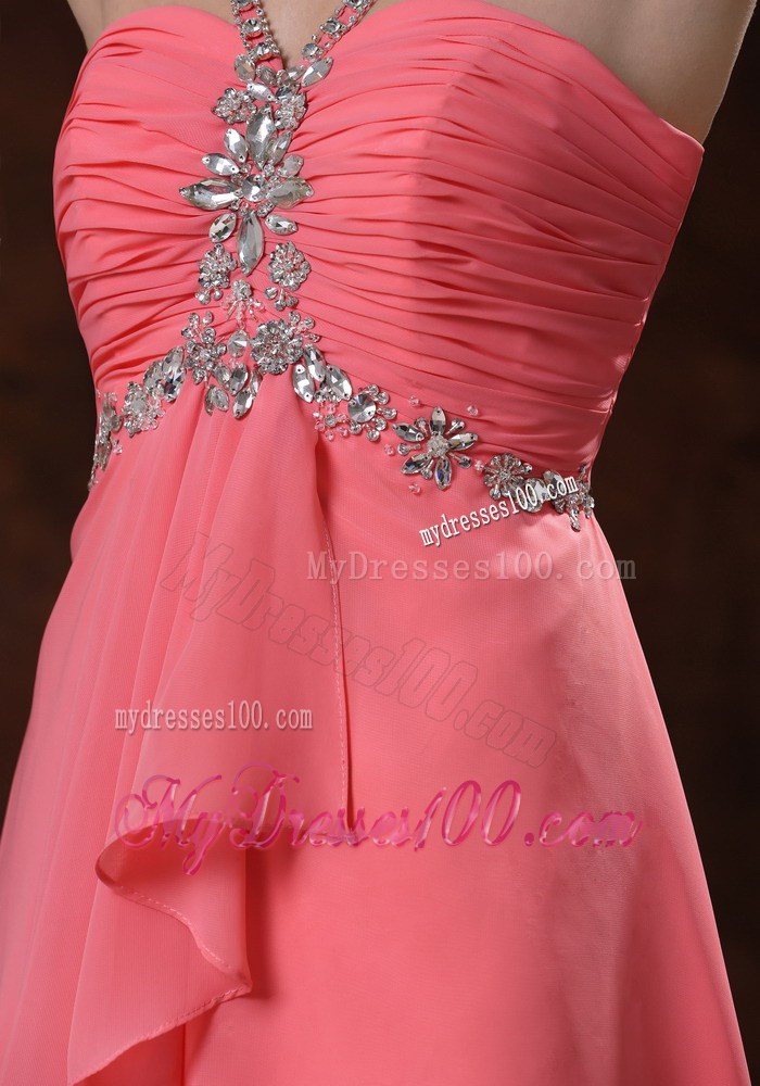 V-neck Watermelon Short Homecoming Dresses With Beaded Decorate