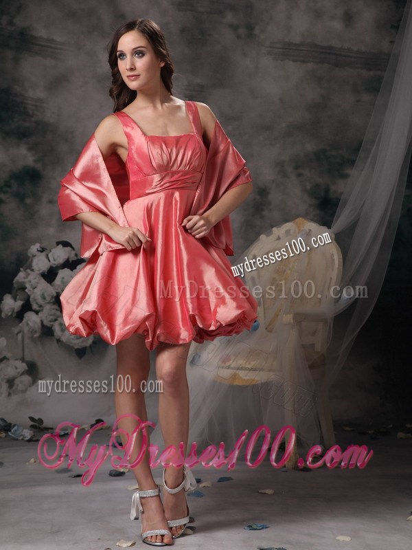 Watermelon Red Straps Mini-length Ruching Homecoming Dress