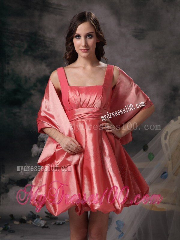 Watermelon Red Straps Mini-length Ruching Homecoming Dress