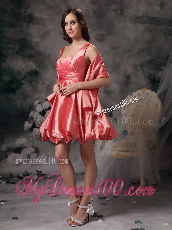 Watermelon Red Straps Mini-length Ruching Homecoming Dress