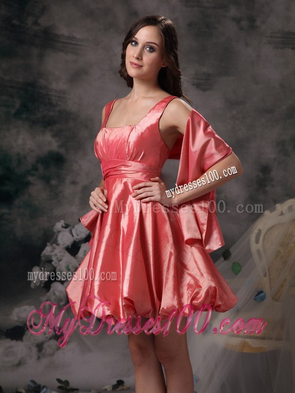 Watermelon Red Straps Mini-length Ruching Homecoming Dress