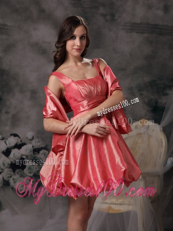 Watermelon Red Straps Mini-length Ruching Homecoming Dress