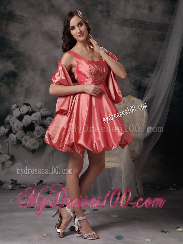 Watermelon Red Straps Mini-length Ruching Homecoming Dress