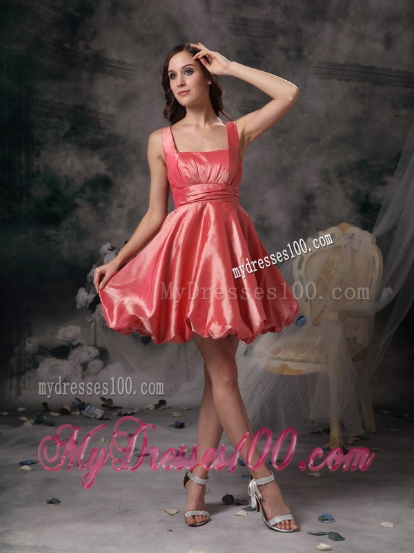 Watermelon Red Straps Mini-length Ruching Homecoming Dress