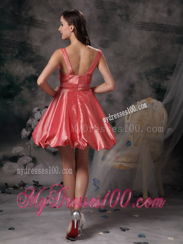 Watermelon Red Straps Mini-length Ruching Homecoming Dress