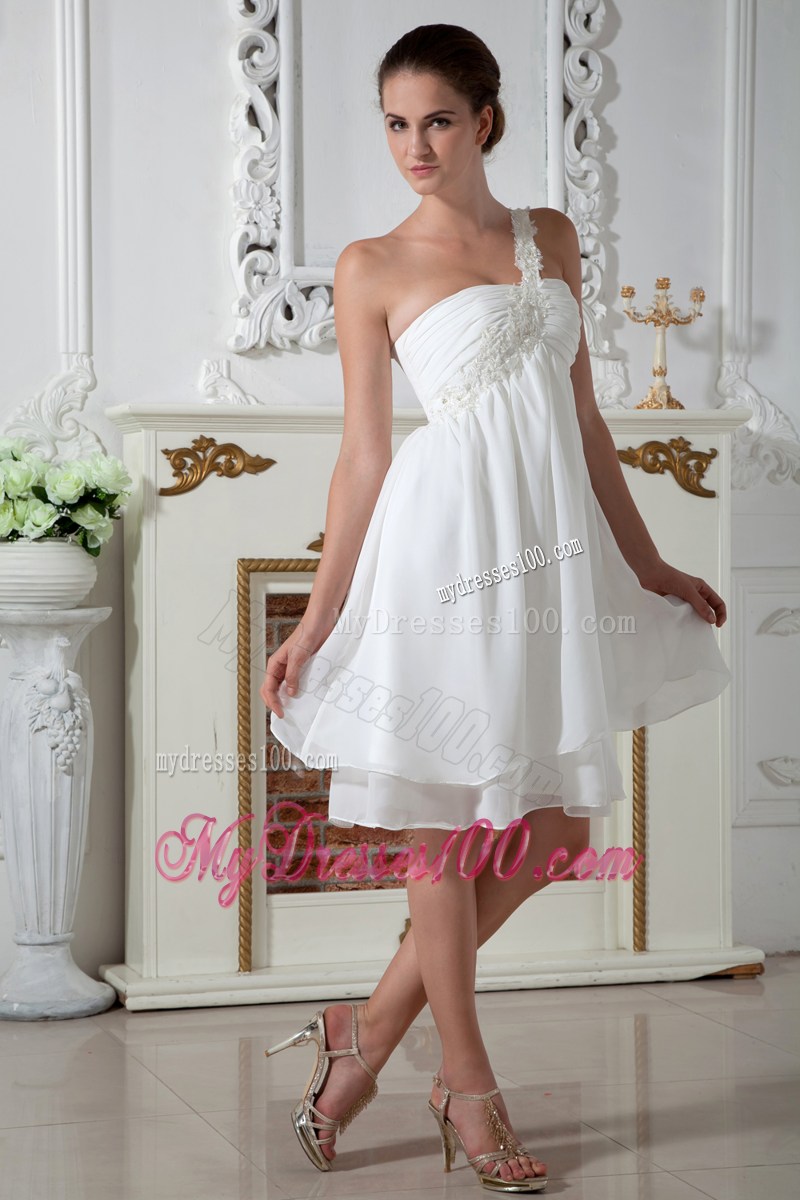 White Empire One Shoulder Appliques Short Homecoming Dresses