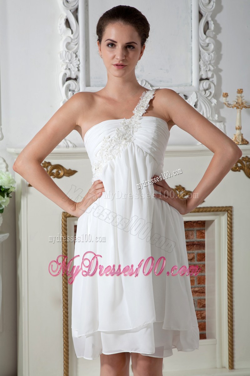 White Empire One Shoulder Appliques Short Homecoming Dresses