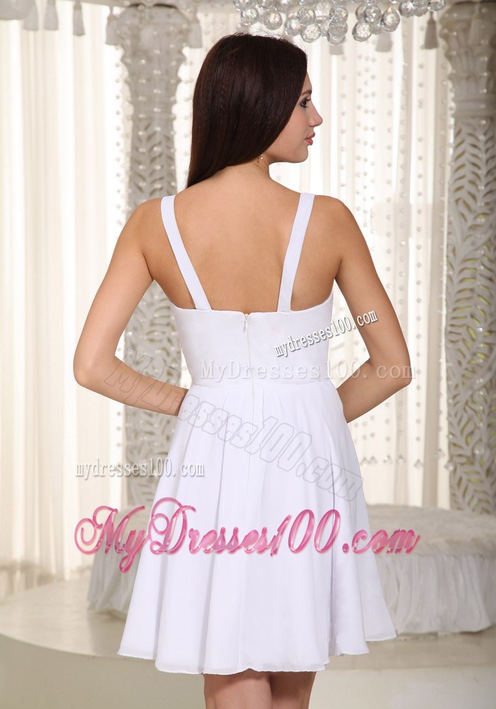 White Empire Straps Ruching Beading Homecoming Dresses in 2013