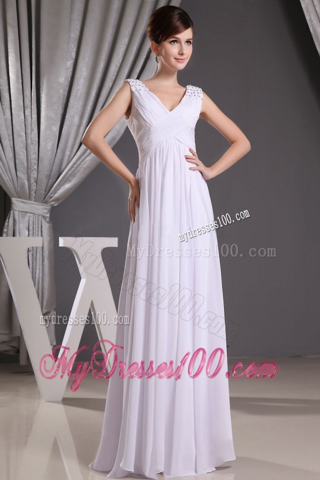White V-neck Beading and Ruching For 2013 Homecoming Dresses