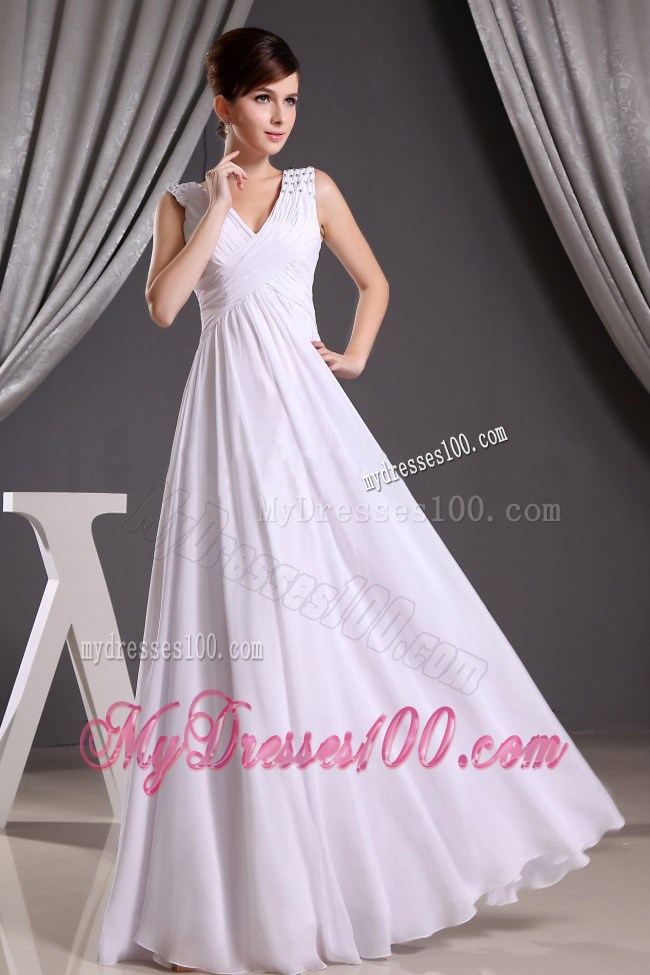 White V-neck Beading and Ruching For 2013 Homecoming Dresses