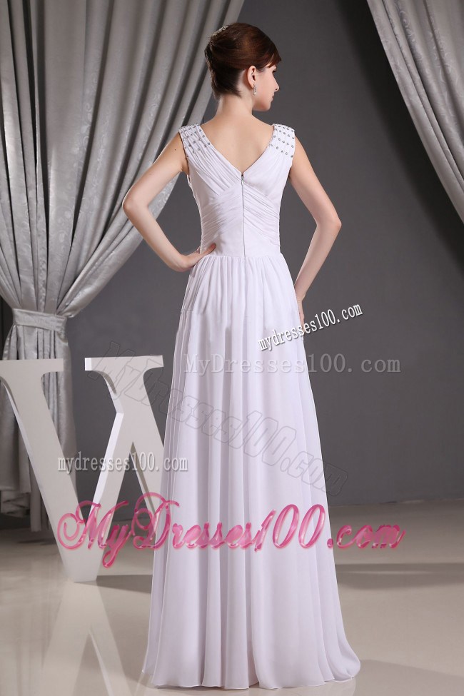 White V-neck Beading and Ruching For 2013 Homecoming Dresses