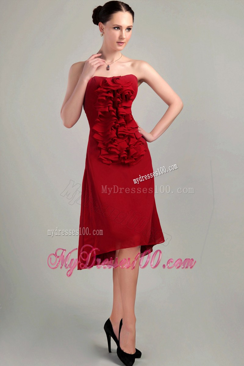 Wine Red Sheath Strapless Asymmetrical 2013 Homecoming Dresses