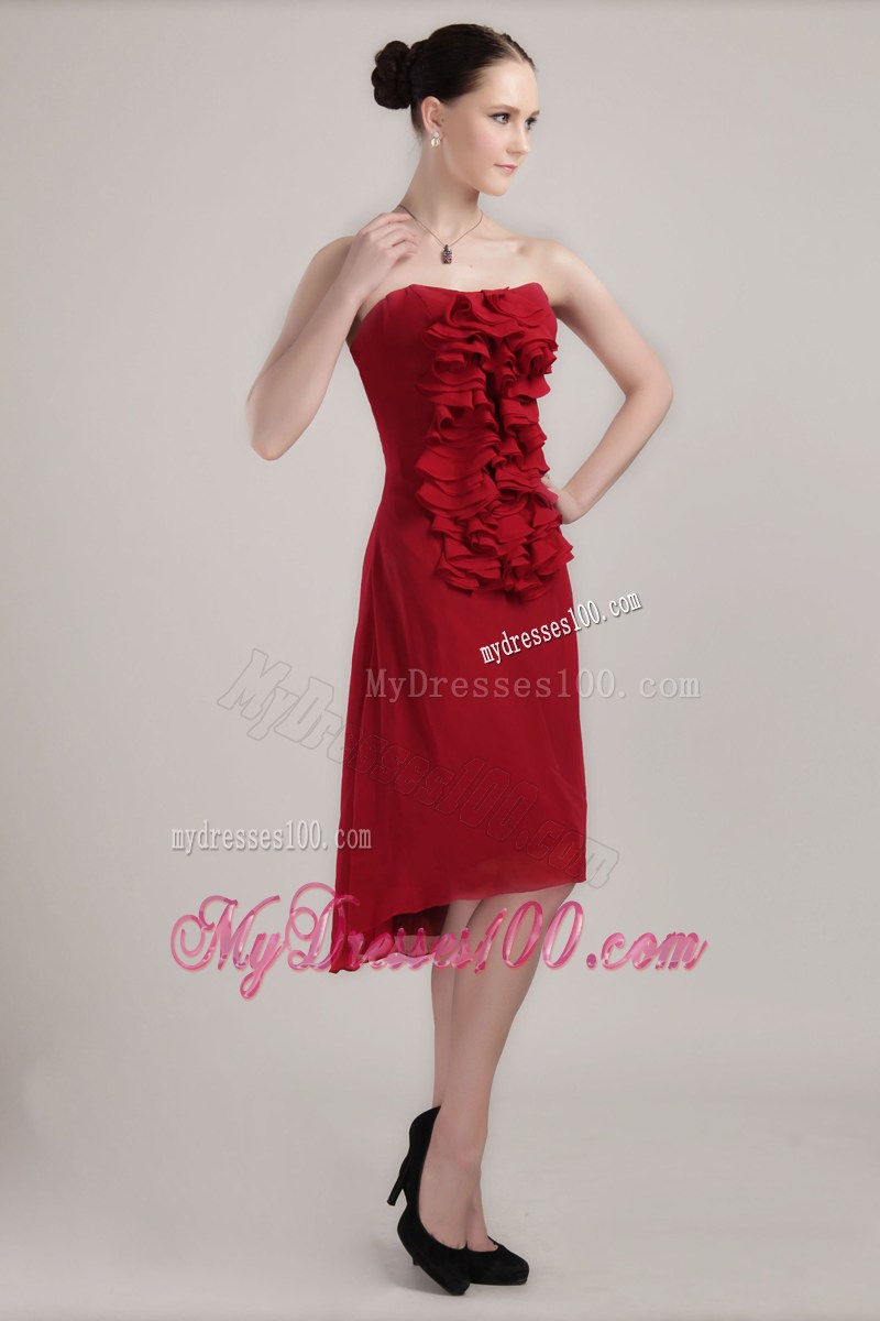 Wine Red Sheath Strapless Asymmetrical 2013 Homecoming Dresses