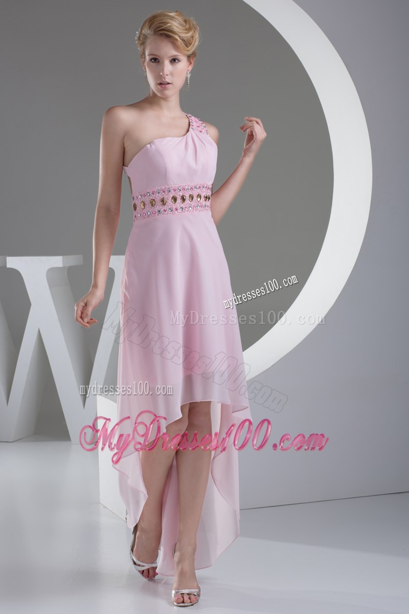 Wonderful Beaded Decorate Shoulder High Low Homecoming Dresses