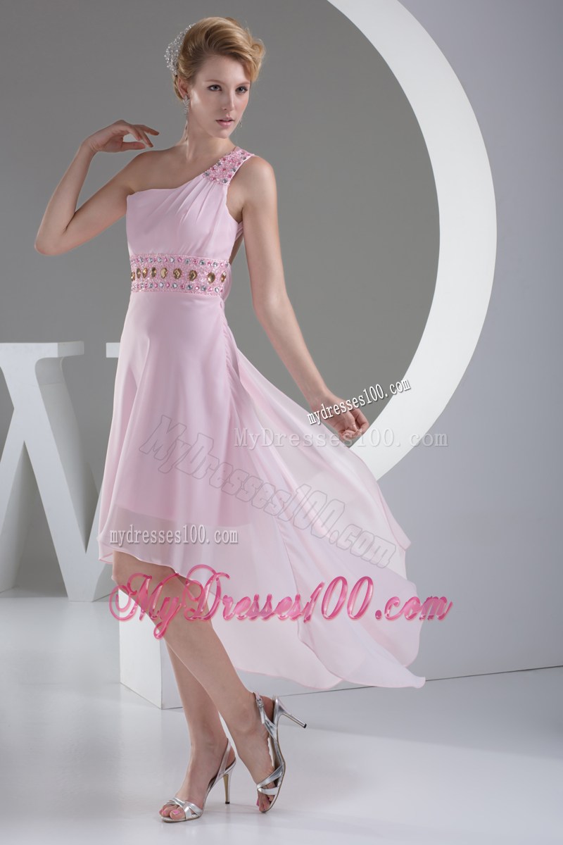 Wonderful Beaded Decorate Shoulder High Low Homecoming Dresses