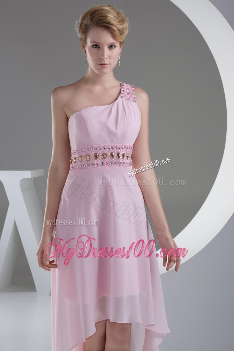 Wonderful Beaded Decorate Shoulder High Low Homecoming Dresses