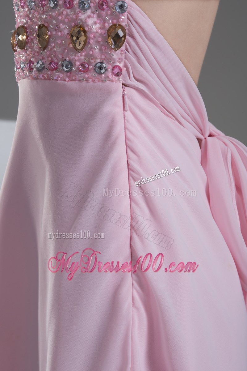 Wonderful Beaded Decorate Shoulder High Low Homecoming Dresses
